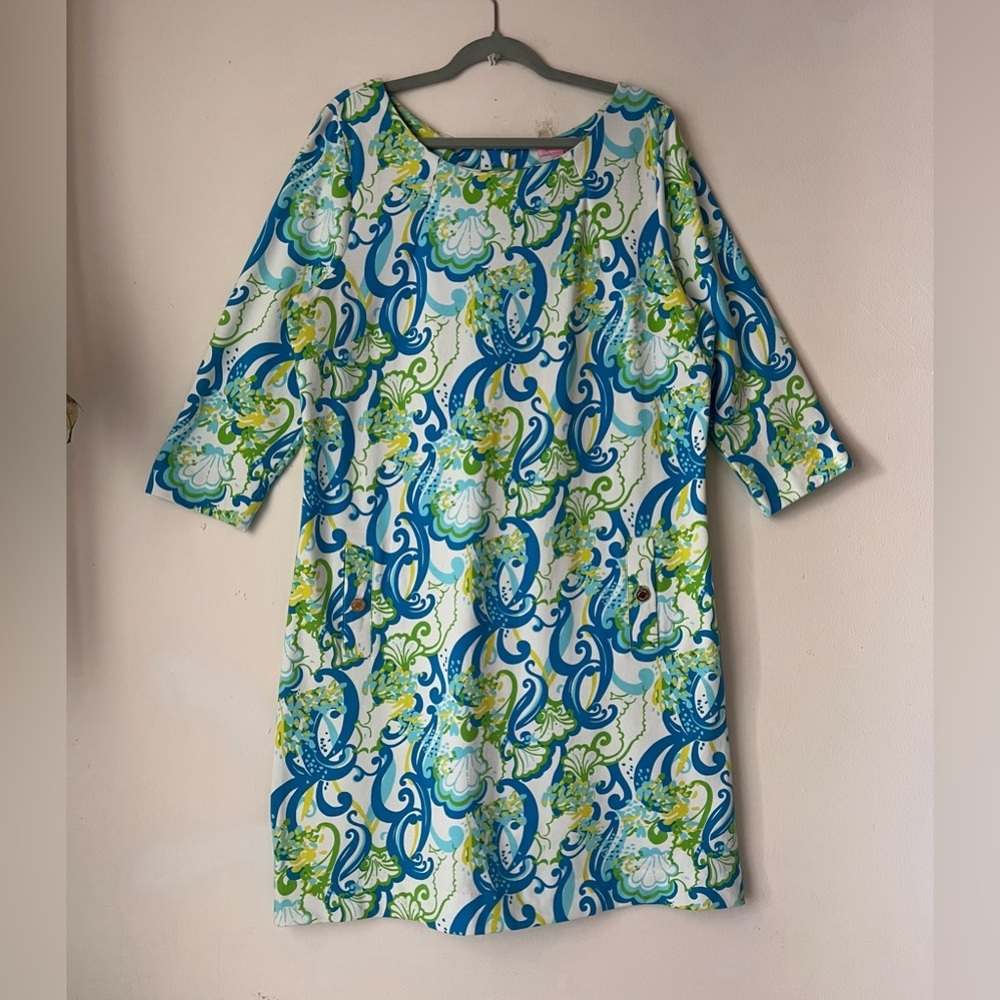 Lilly Pulitzer Blue, Green & White Paisley Midi Dress